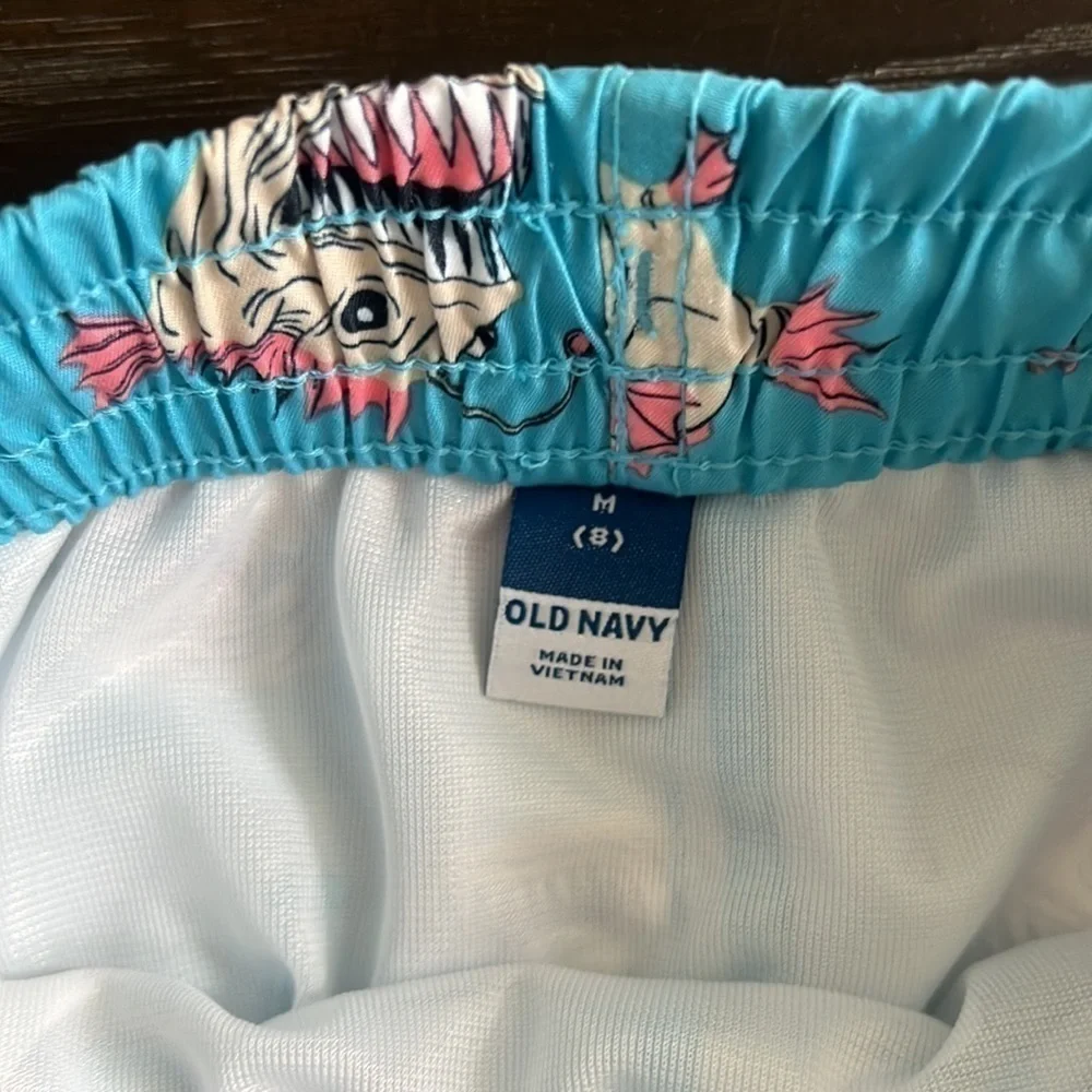 Old Navy Printed Swim Trunks for Boys size 8 medium blue pink fish
